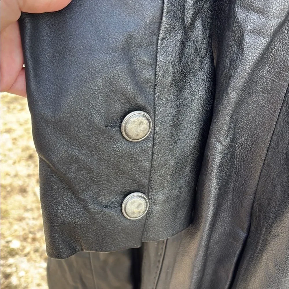 Vakko Black Leather Trench Coat Full-Length Tailored